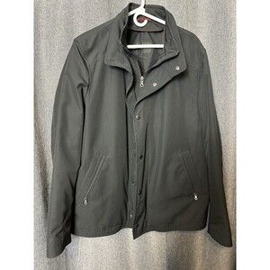 SANYO NY Men's XL Black Water Repellant Shell Poly Coat Inner Zip Button Lined